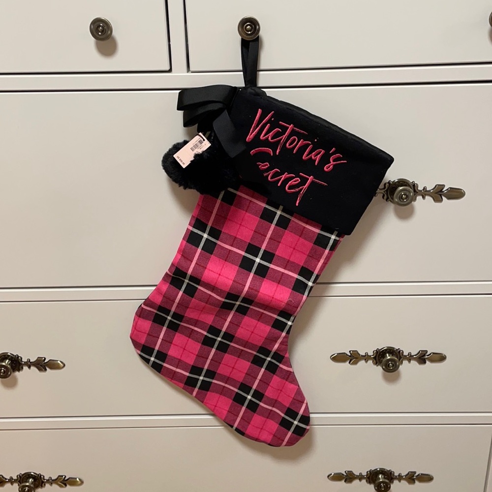 Victoria’s Secret Plaid Pink Black Christmas Stocking NWT